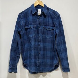 GAP Men's Navy Checkered Long Sleeve Plaid Worker Shirt Standard Fit Size M